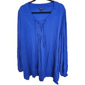 Torrid Women Cobalt Blue Lace Up Top Plus Size 3X Drapey Peasant Casual Everyday
